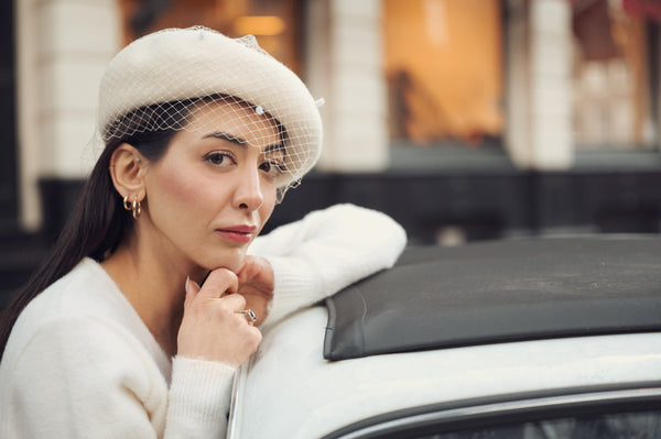 Beret - Claar - white with veil